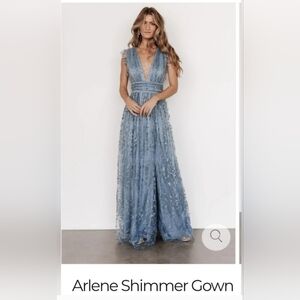 Baltic Born Alrlene Shimmer Gown  Winter Blue. Size: L, worn once, shortened.